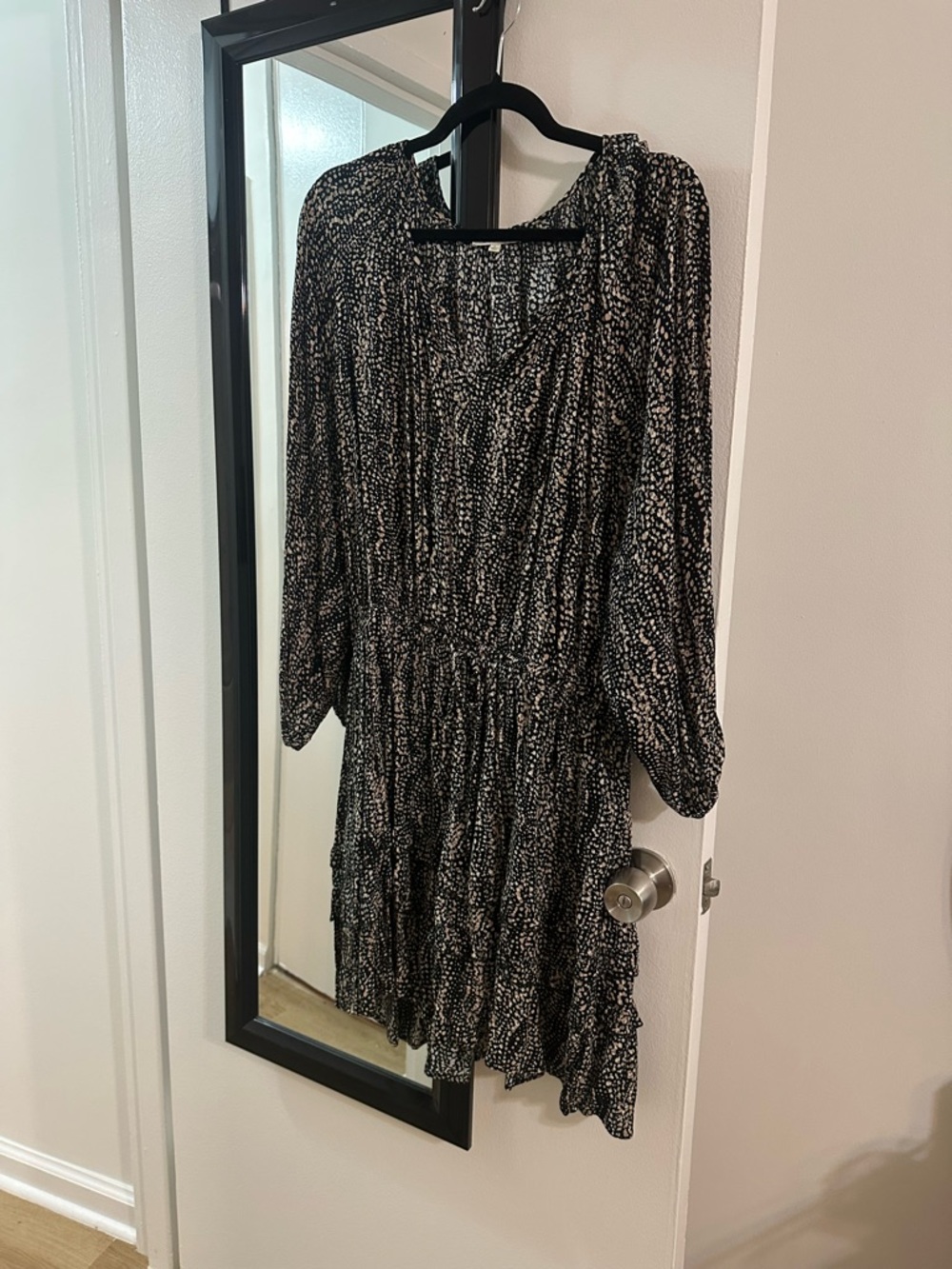 Z Supply Black and White Printed Long Sleeve Tiered Dress